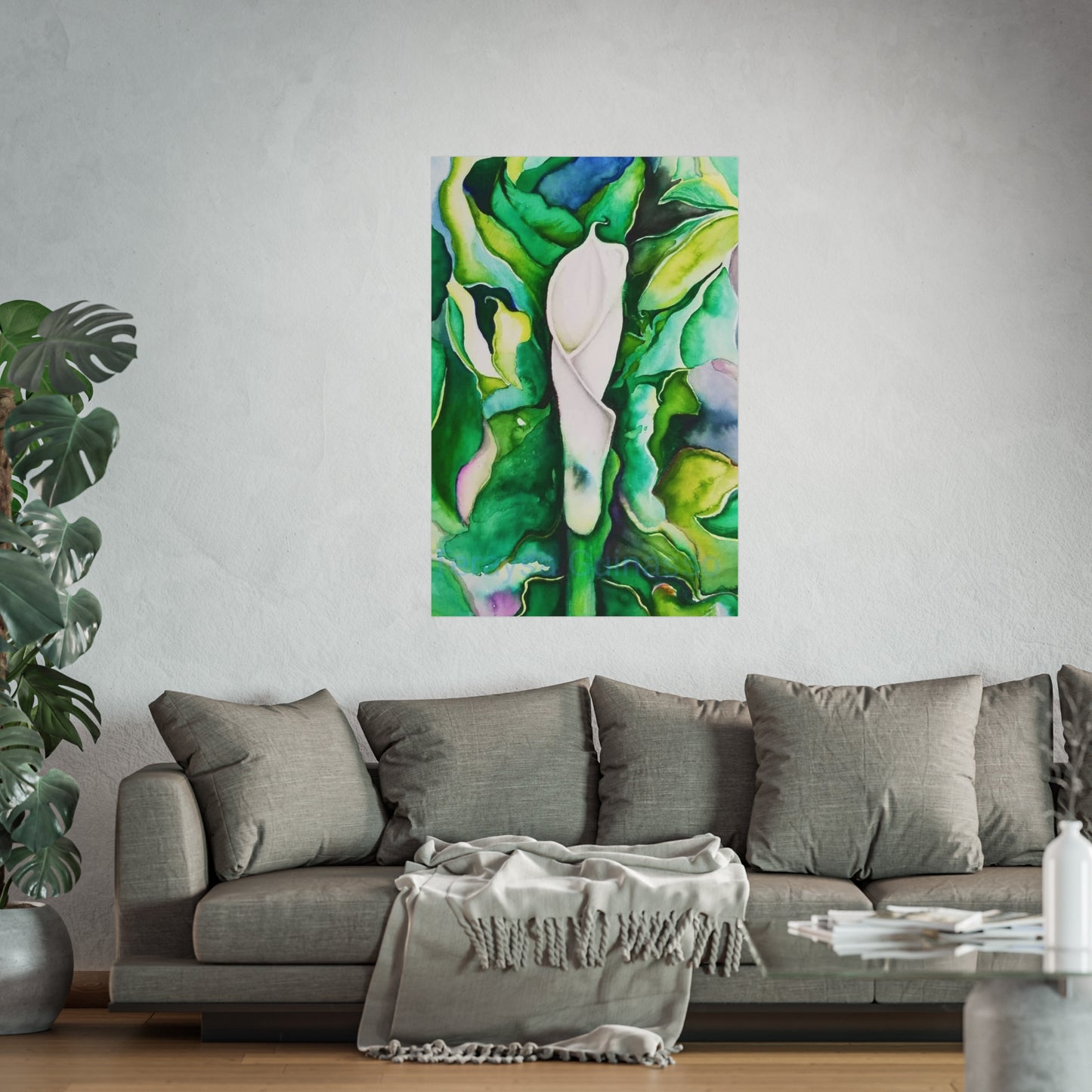 Botanical Fine Art Posters, Green Wall Art, Abstract Art Prints, Home Décor, Gift for Plant Lovers, Painting Title: Lauri's Calla Lily