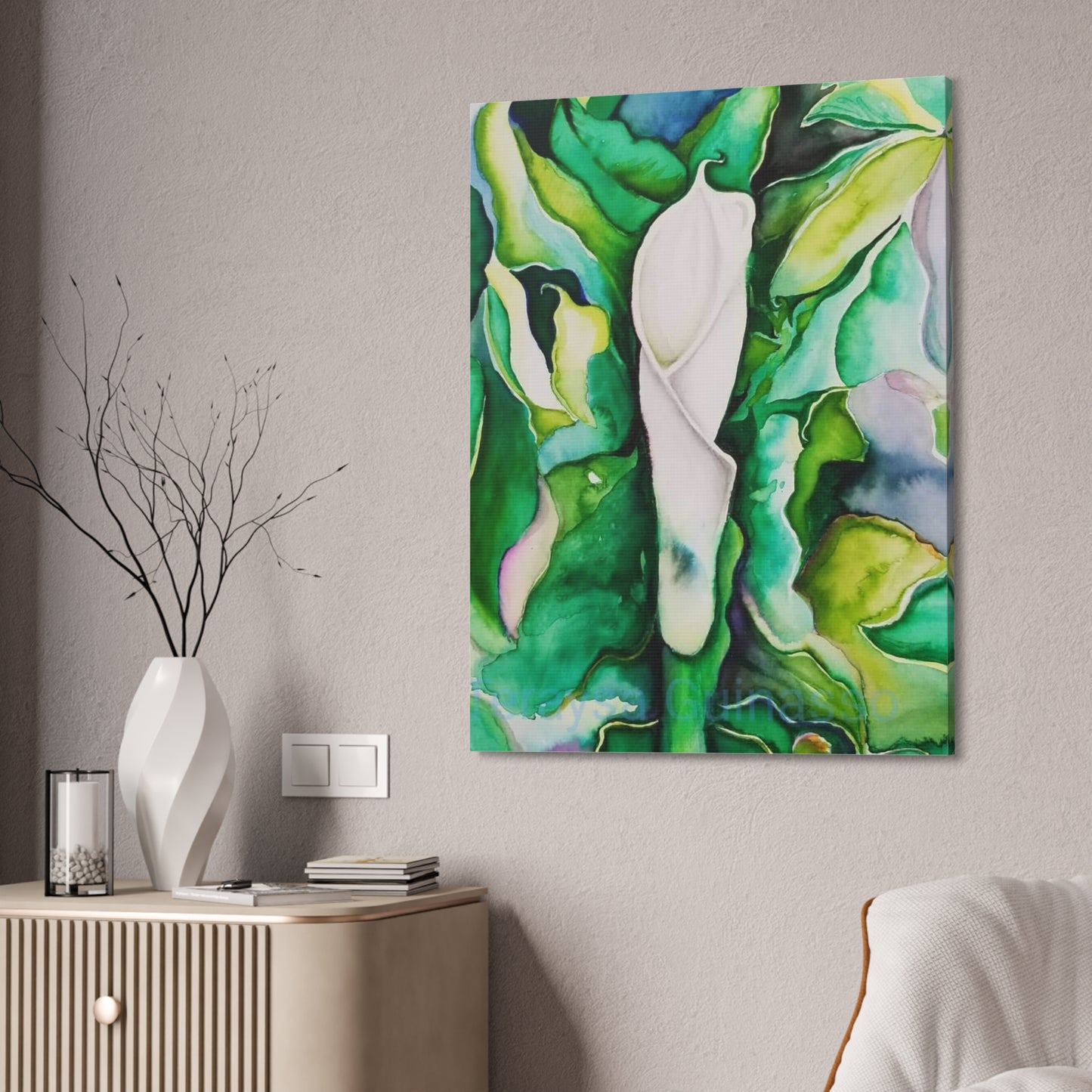 Botanical Canvas Print, Nature Wall Art, Home Decor, Gift for Plant Lovers, Greenery Artwork, Floral Decor, Painting Title: Painting Title: Lauri's Calla Lily