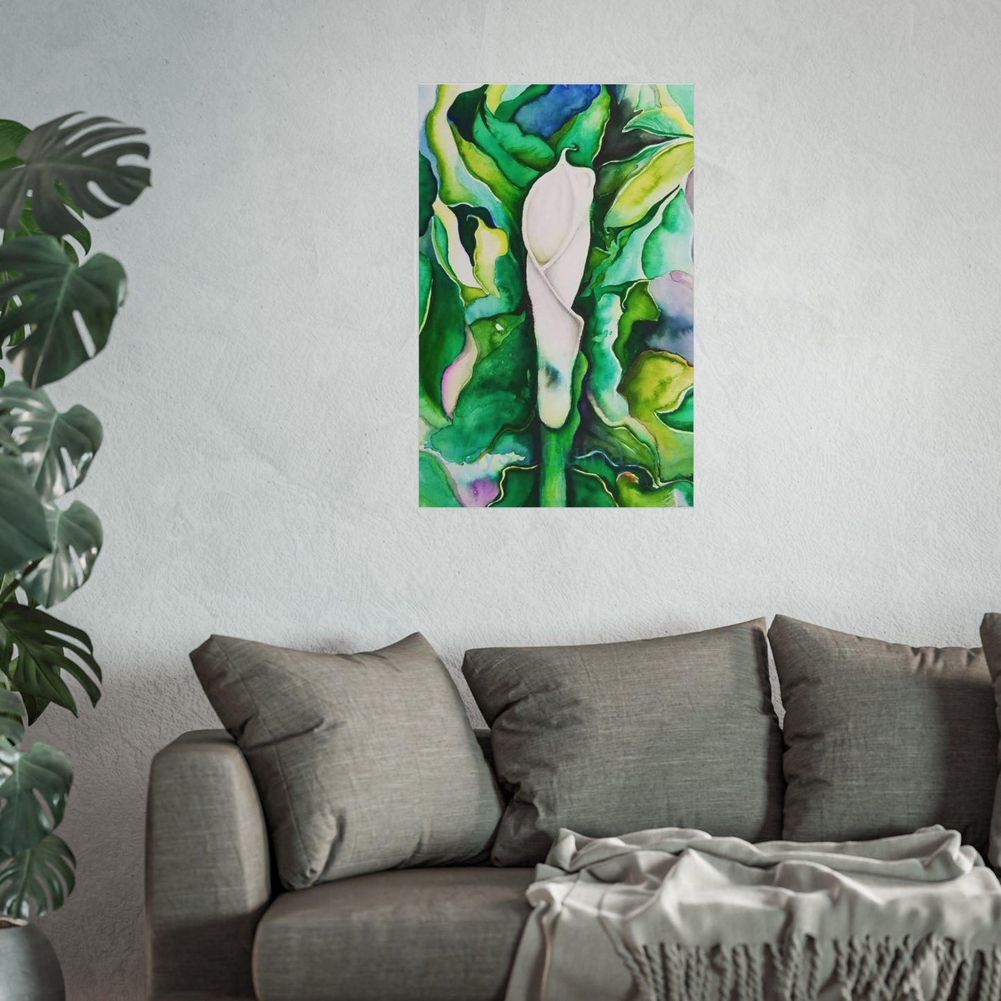 Botanical Fine Art Posters, Green Wall Art, Abstract Art Prints, Home Décor, Gift for Plant Lovers, Painting Title: Lauri's Calla Lily
