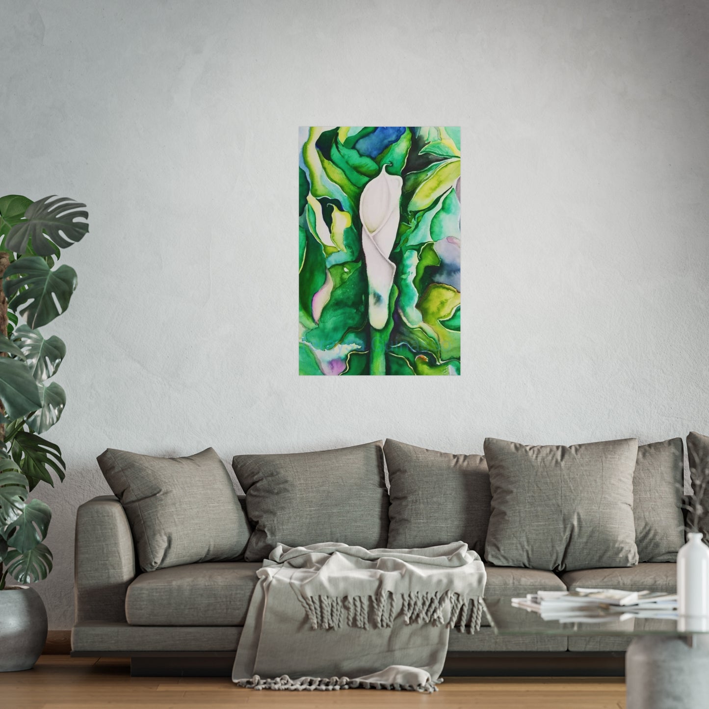 Botanical Fine Art Posters, Green Wall Art, Abstract Art Prints, Home Décor, Gift for Plant Lovers, Painting Title: Lauri's Calla Lily