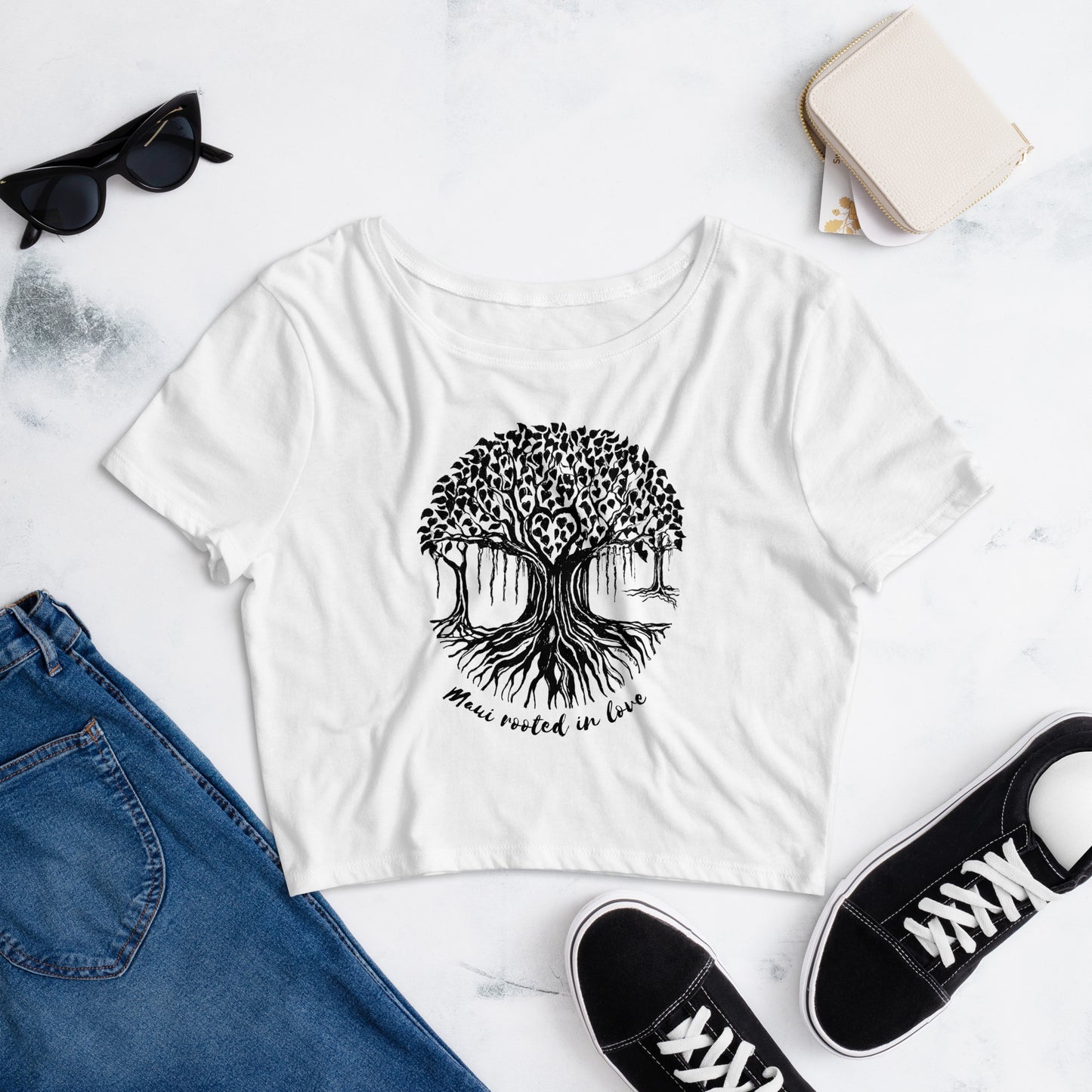 Women’s Crop Tee with Maui Banyan Tree