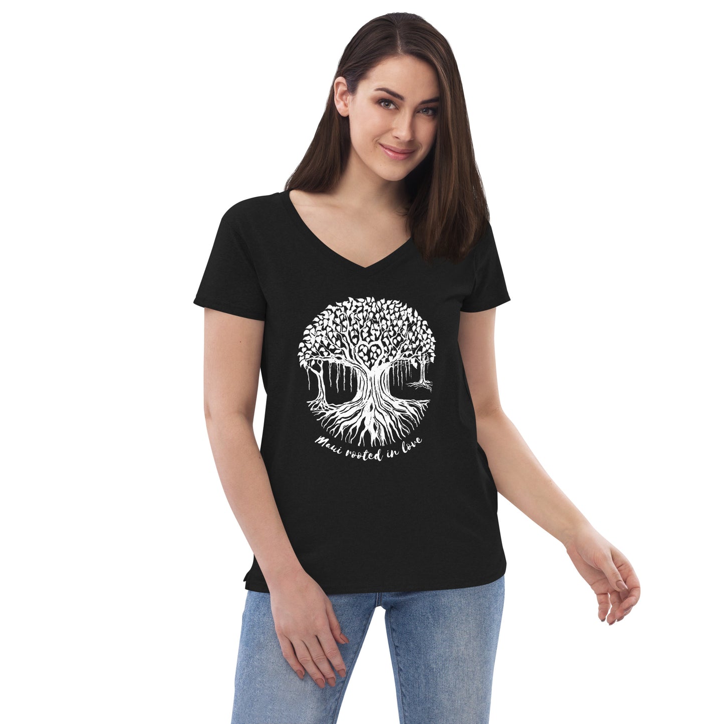 Women’s recycled v-neck t-shirt with Maui Banyan Tree