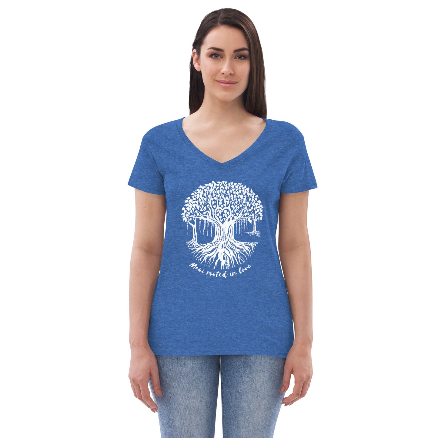 Women’s recycled v-neck t-shirt with Maui Banyan Tree