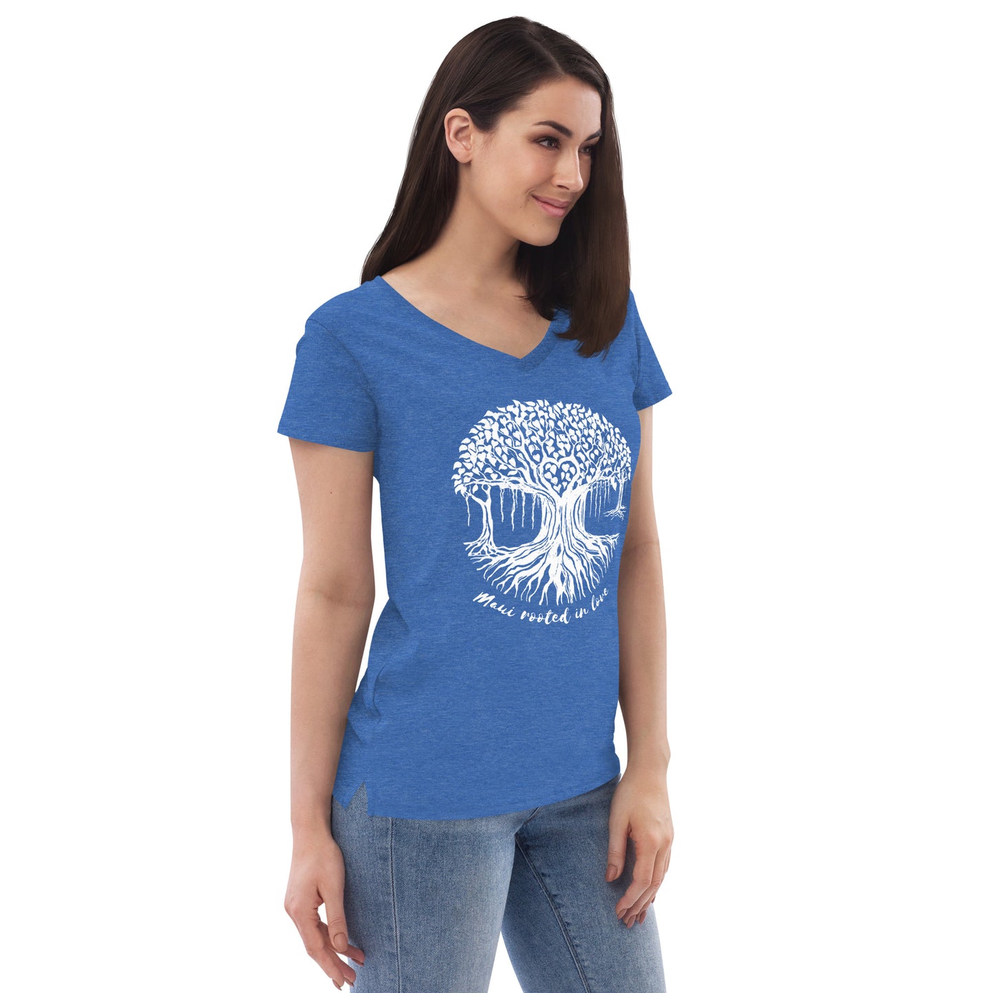 Women’s recycled v-neck t-shirt with Maui Banyan Tree