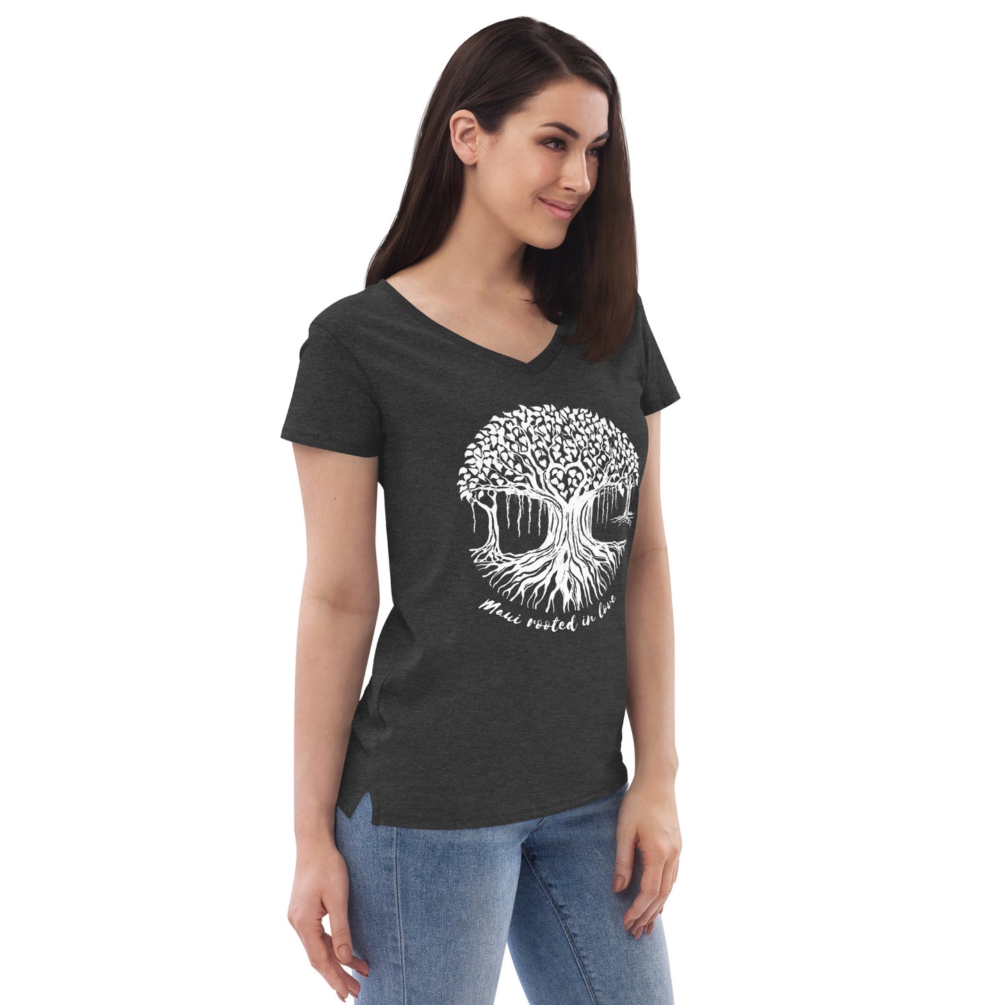 Women’s recycled v-neck t-shirt with Maui Banyan Tree
