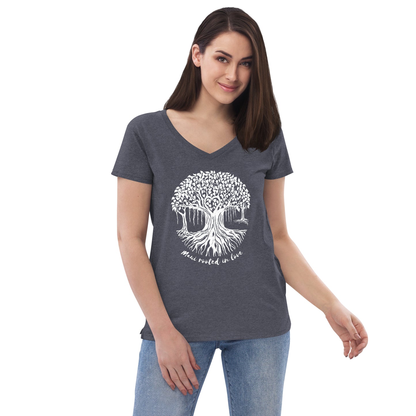 Women’s recycled v-neck t-shirt with Maui Banyan Tree