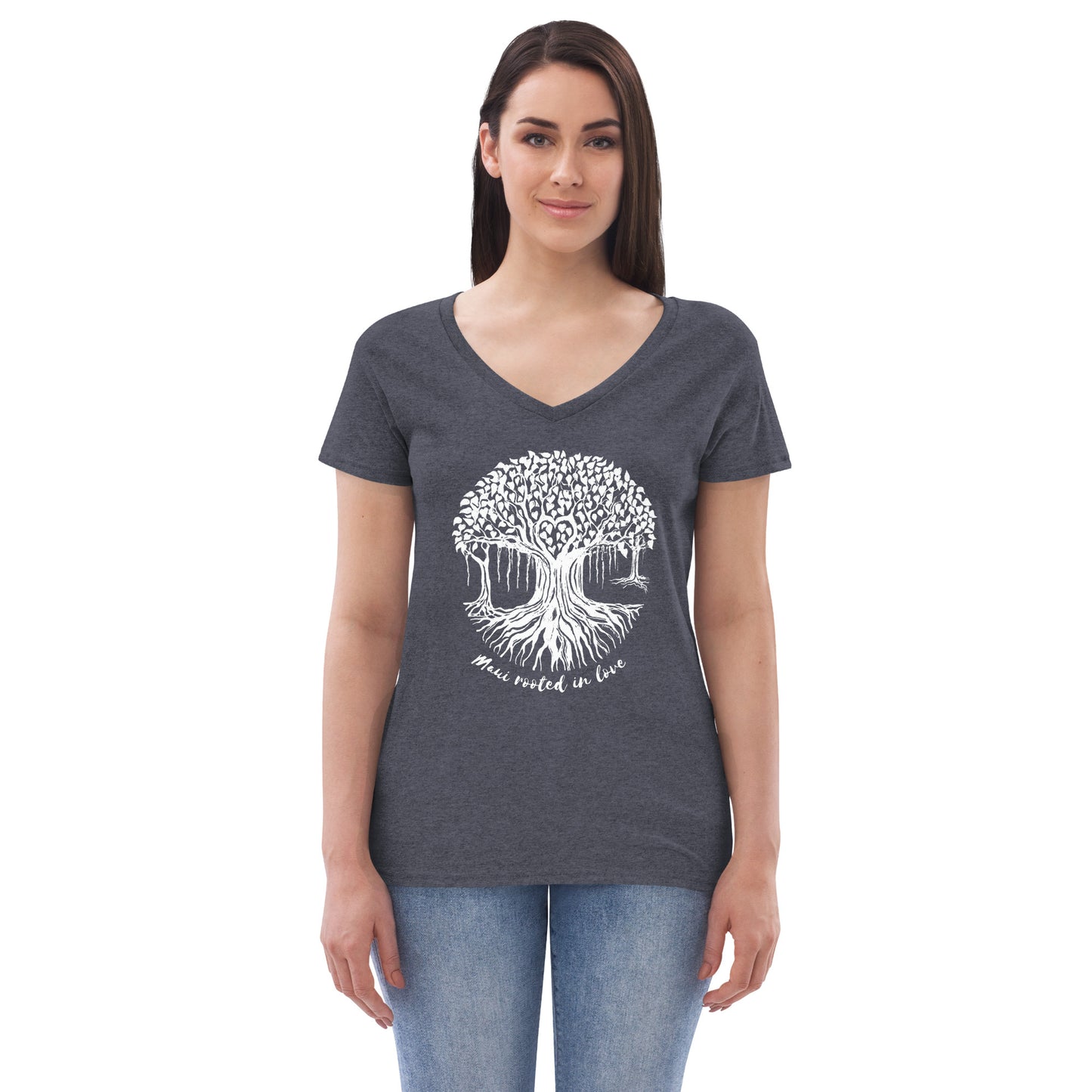 Women’s recycled v-neck t-shirt with Maui Banyan Tree