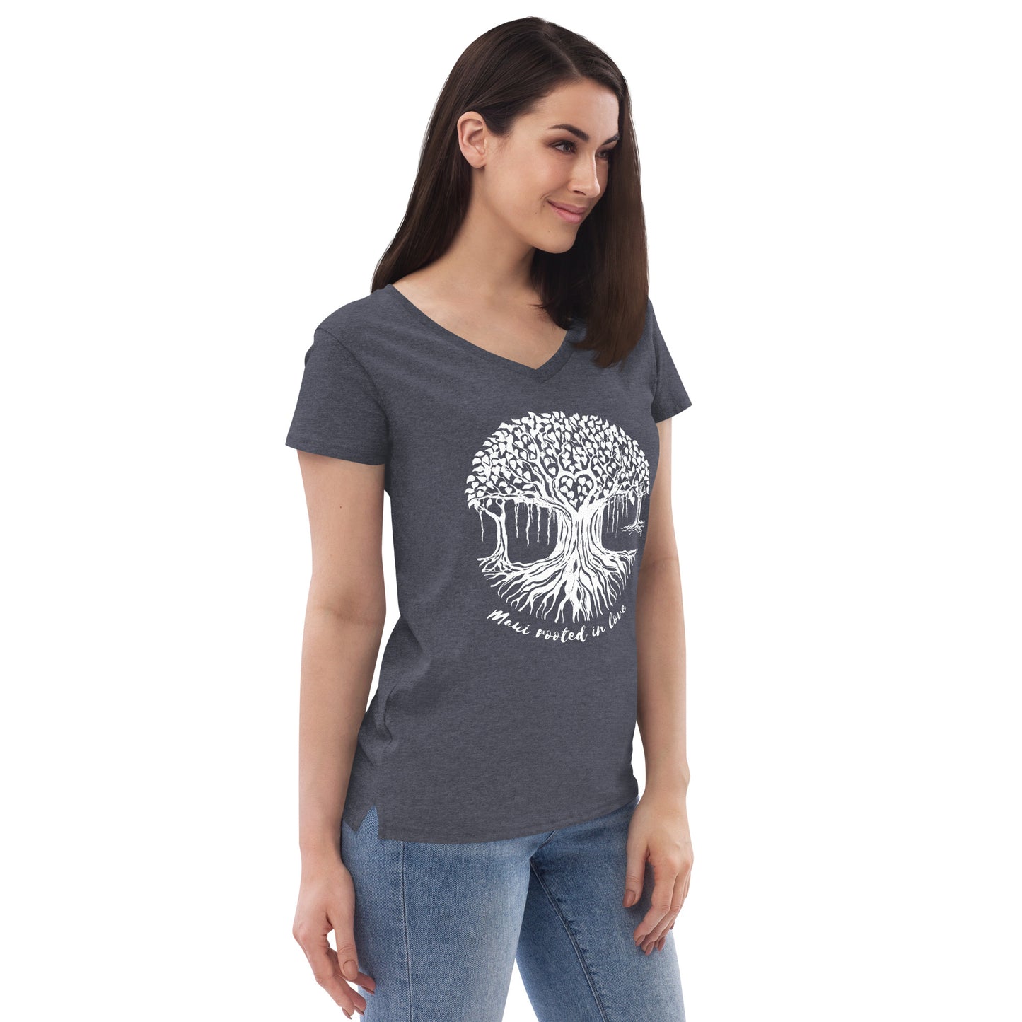 Women’s recycled v-neck t-shirt with Maui Banyan Tree