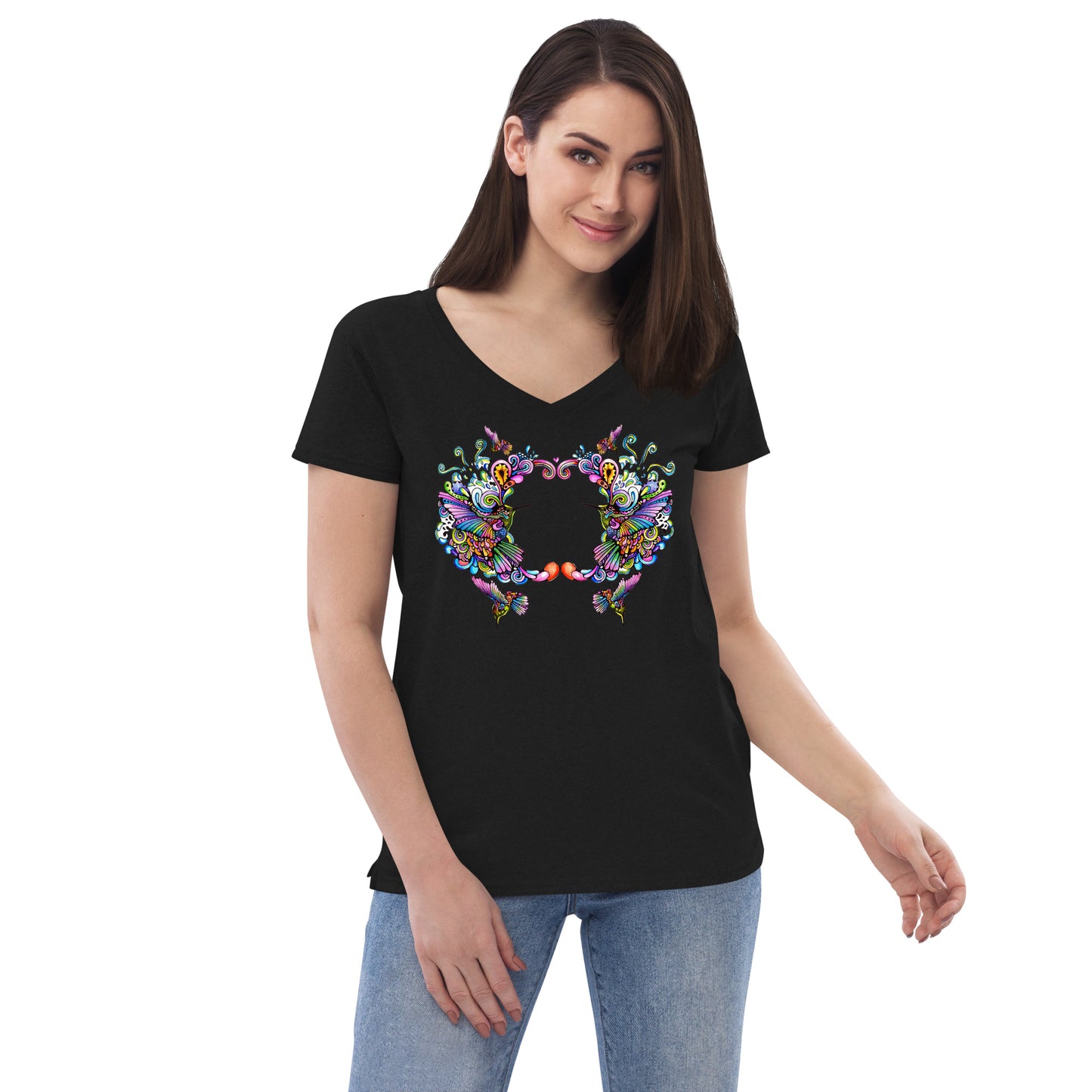 Women’s v-neck t-shirt Rainbow Hummingbirds