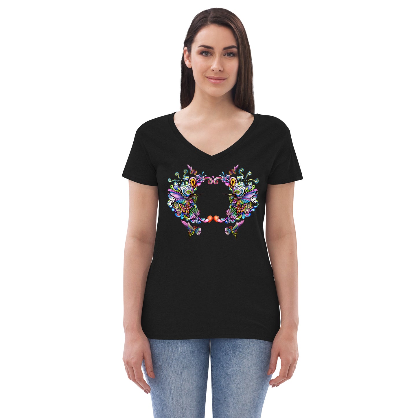Women’s v-neck t-shirt Rainbow Hummingbirds