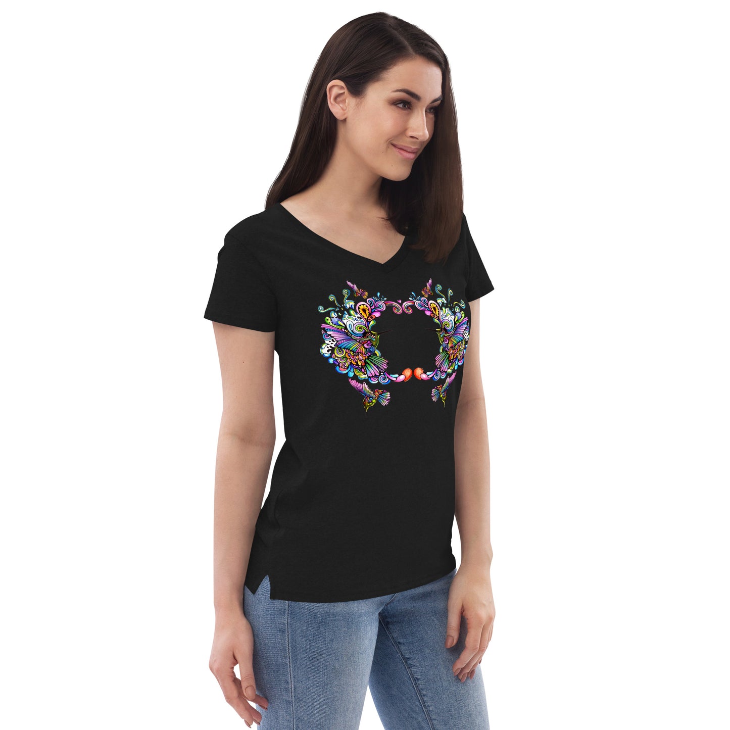 Women’s v-neck t-shirt Rainbow Hummingbirds