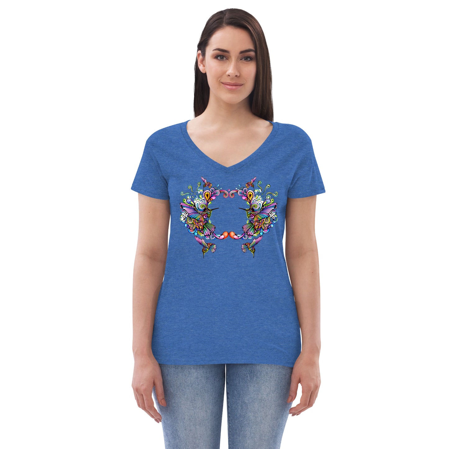 Women’s v-neck t-shirt Rainbow Hummingbirds