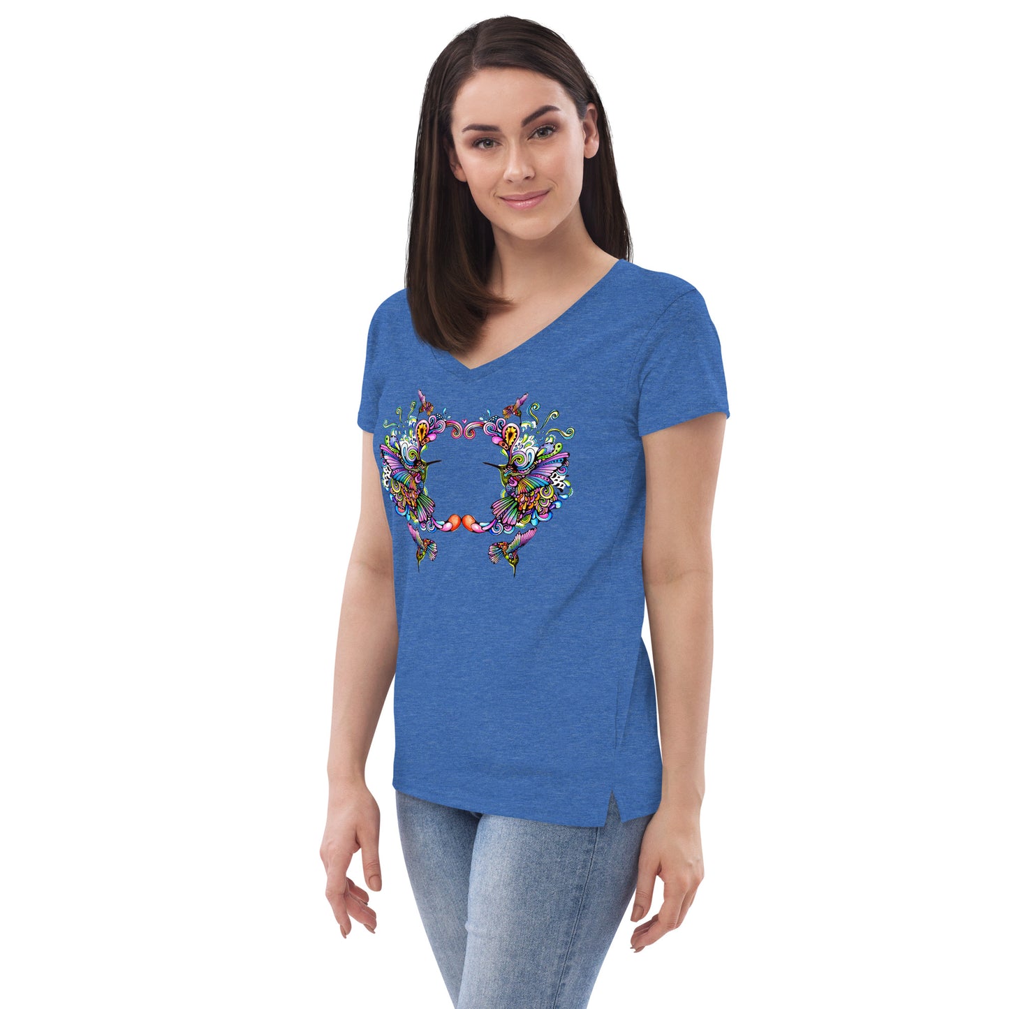 Women’s v-neck t-shirt Rainbow Hummingbirds