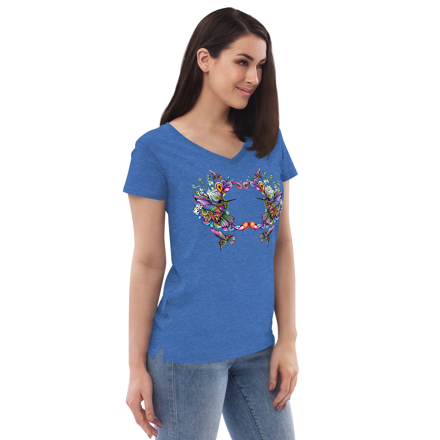 Women’s v-neck t-shirt Rainbow Hummingbirds