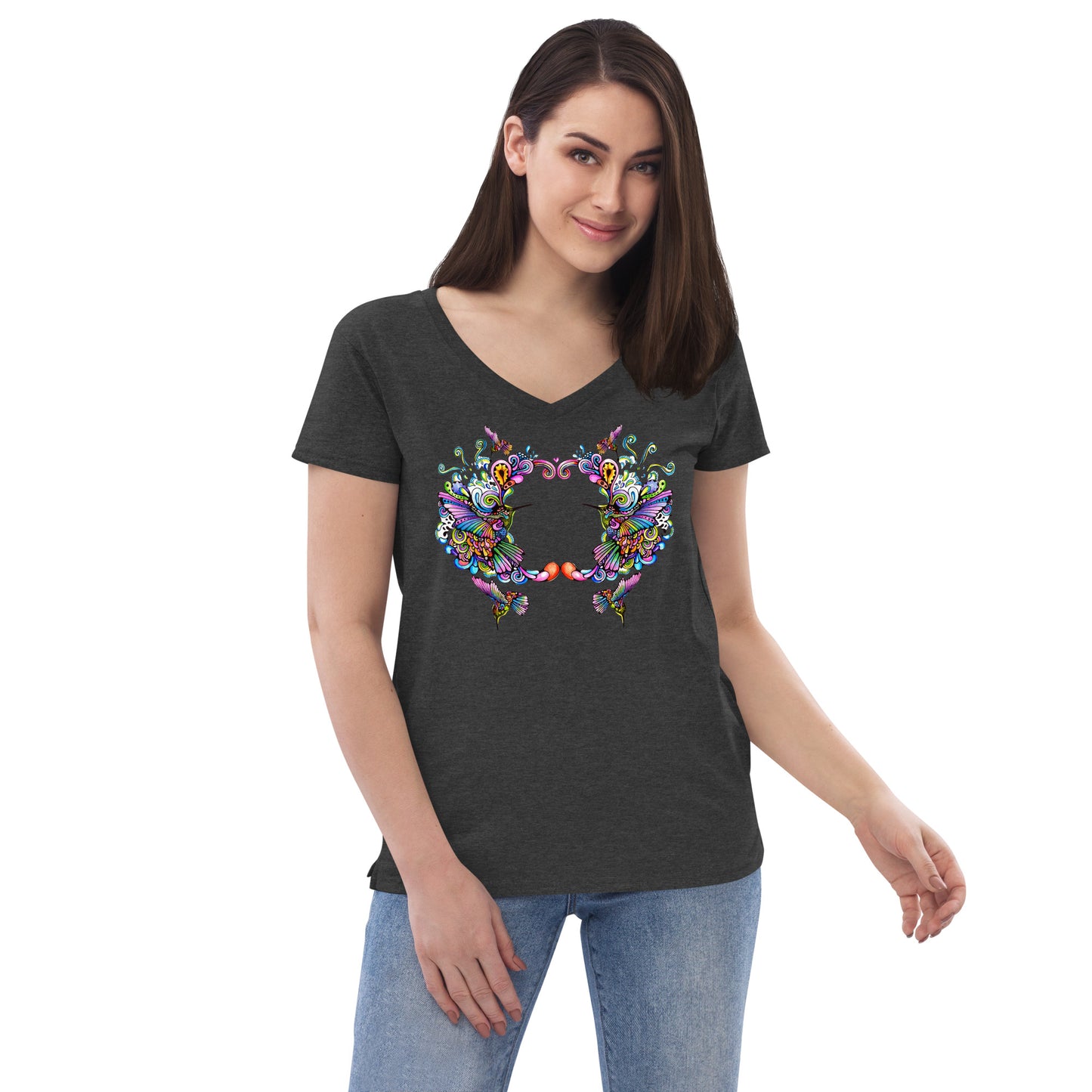 Women’s v-neck t-shirt Rainbow Hummingbirds