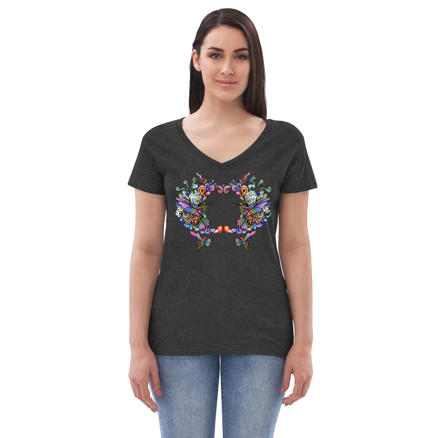 Women’s v-neck t-shirt Rainbow Hummingbirds