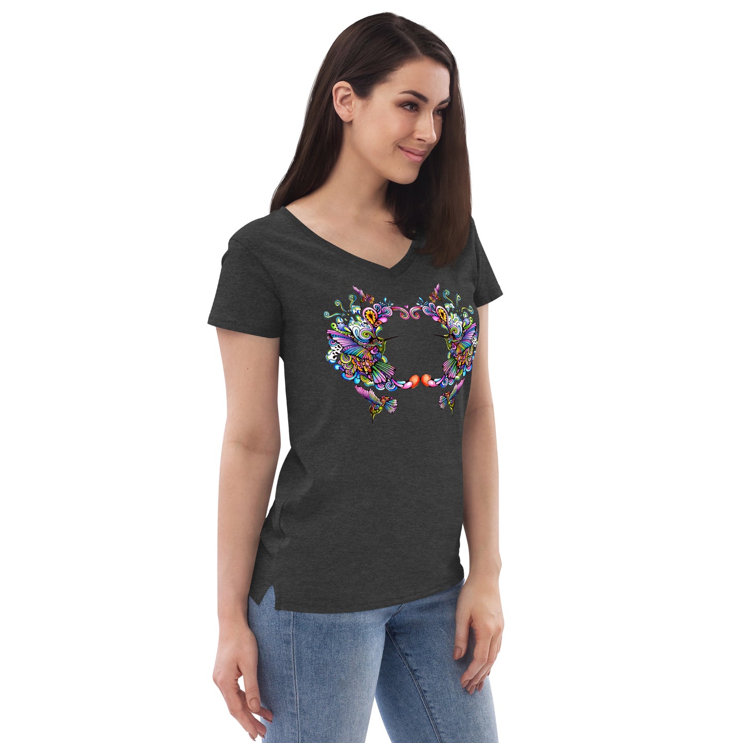 Women’s v-neck t-shirt Rainbow Hummingbirds