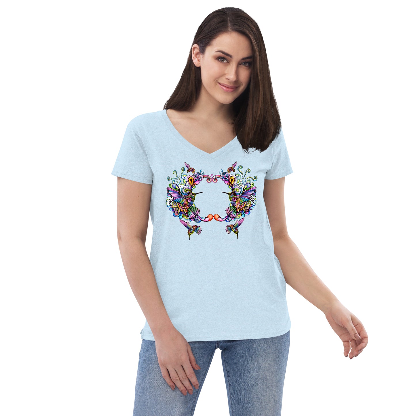 Women’s v-neck t-shirt Rainbow Hummingbirds
