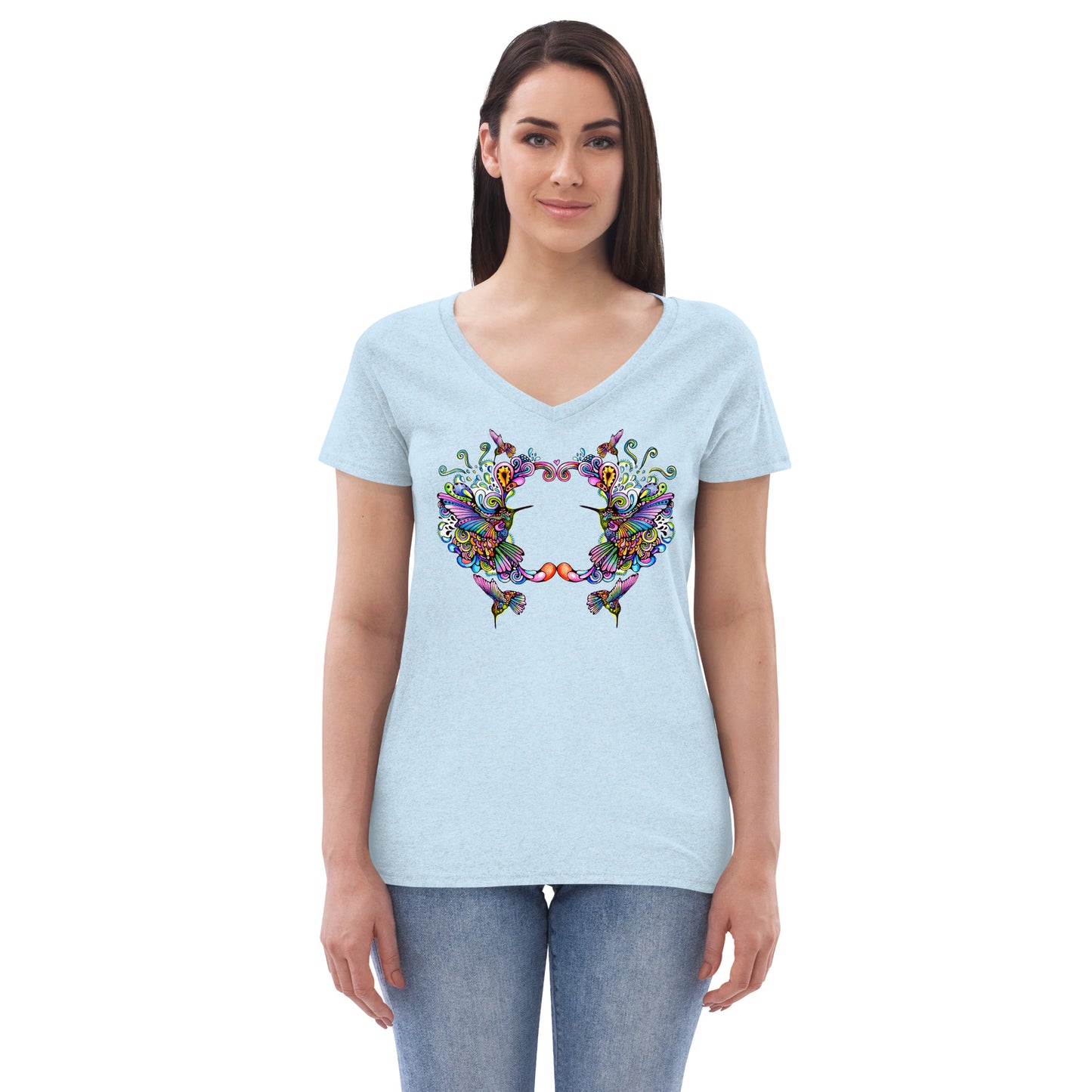 Women’s v-neck t-shirt Rainbow Hummingbirds