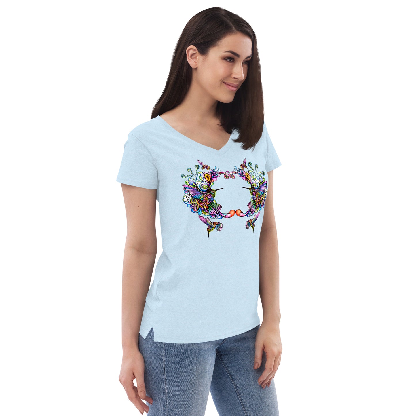 Women’s v-neck t-shirt Rainbow Hummingbirds