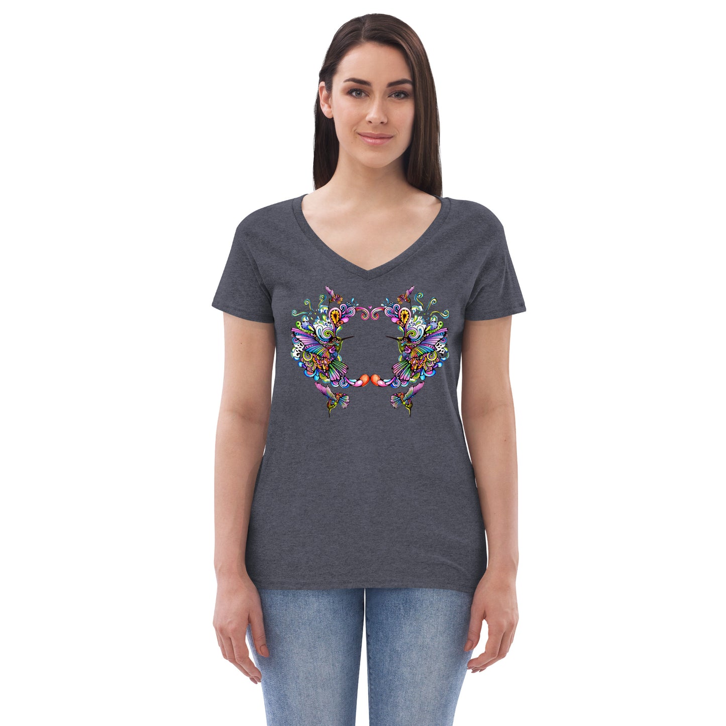 Women’s v-neck t-shirt Rainbow Hummingbirds