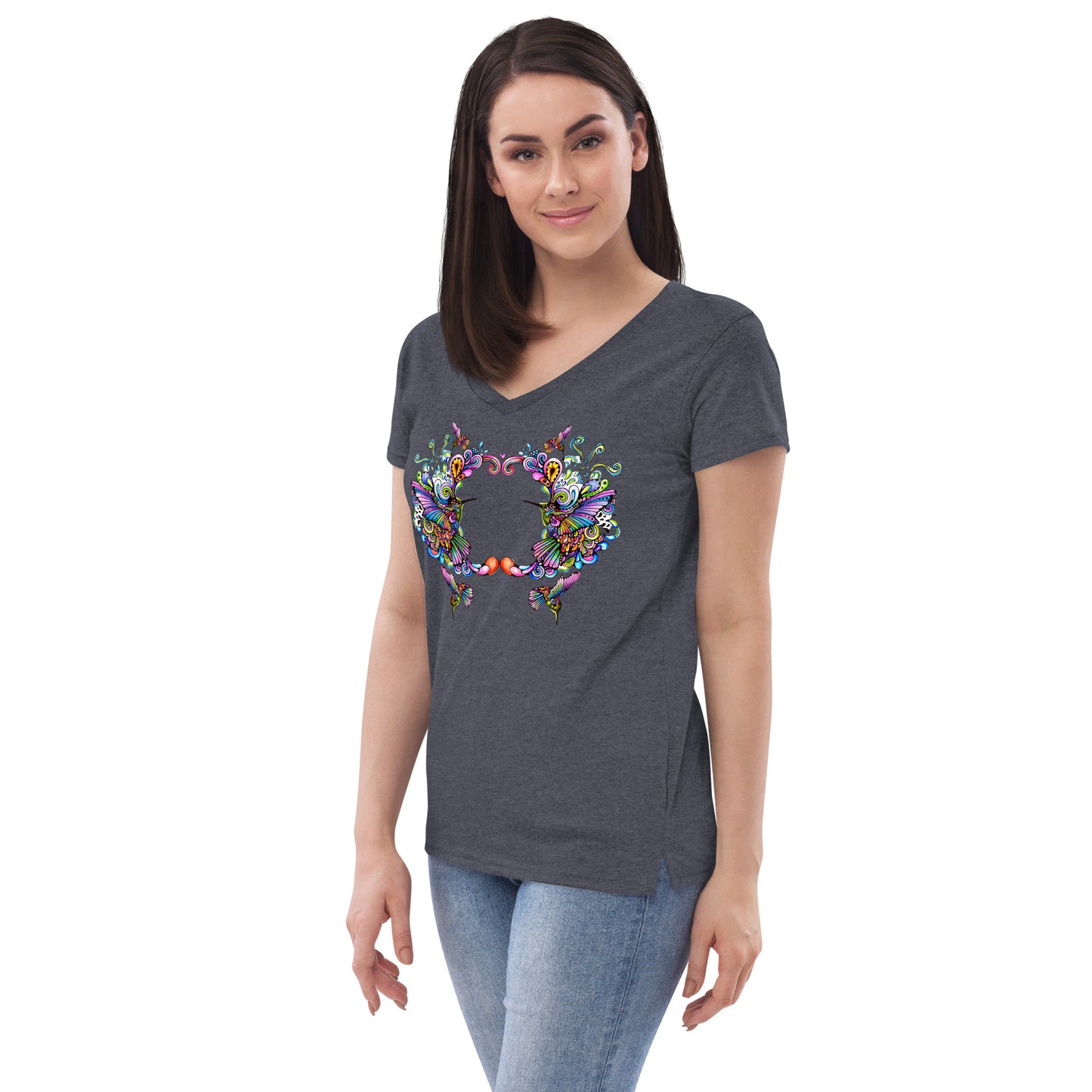 Women’s v-neck t-shirt Rainbow Hummingbirds