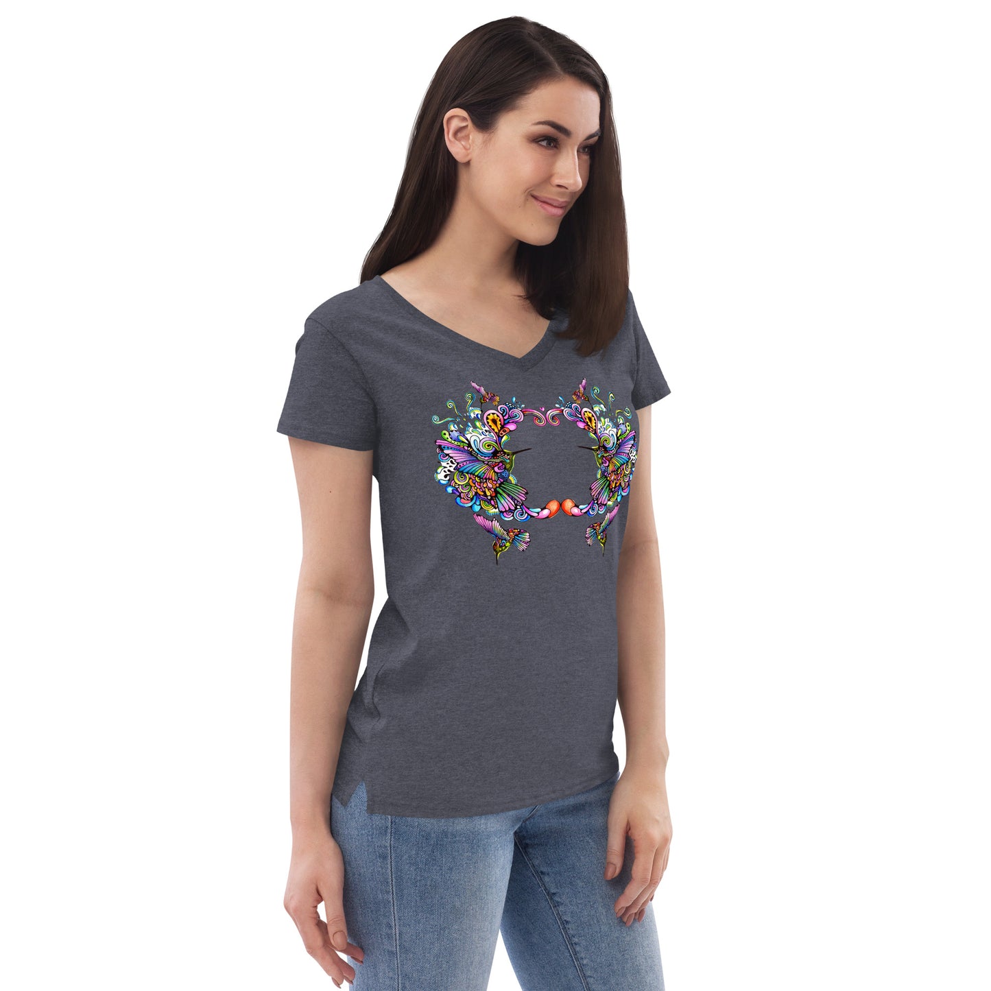 Women’s v-neck t-shirt Rainbow Hummingbirds