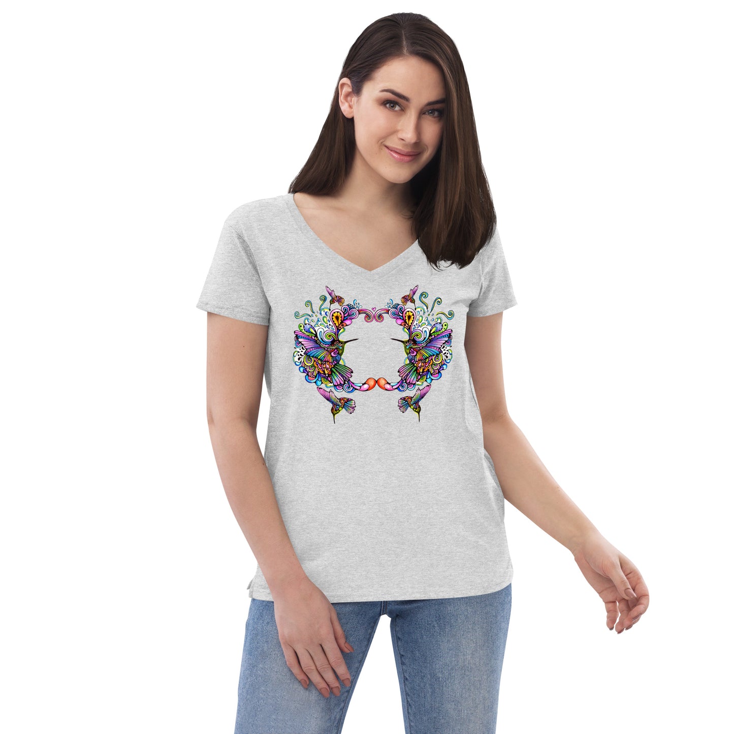 Women’s v-neck t-shirt Rainbow Hummingbirds