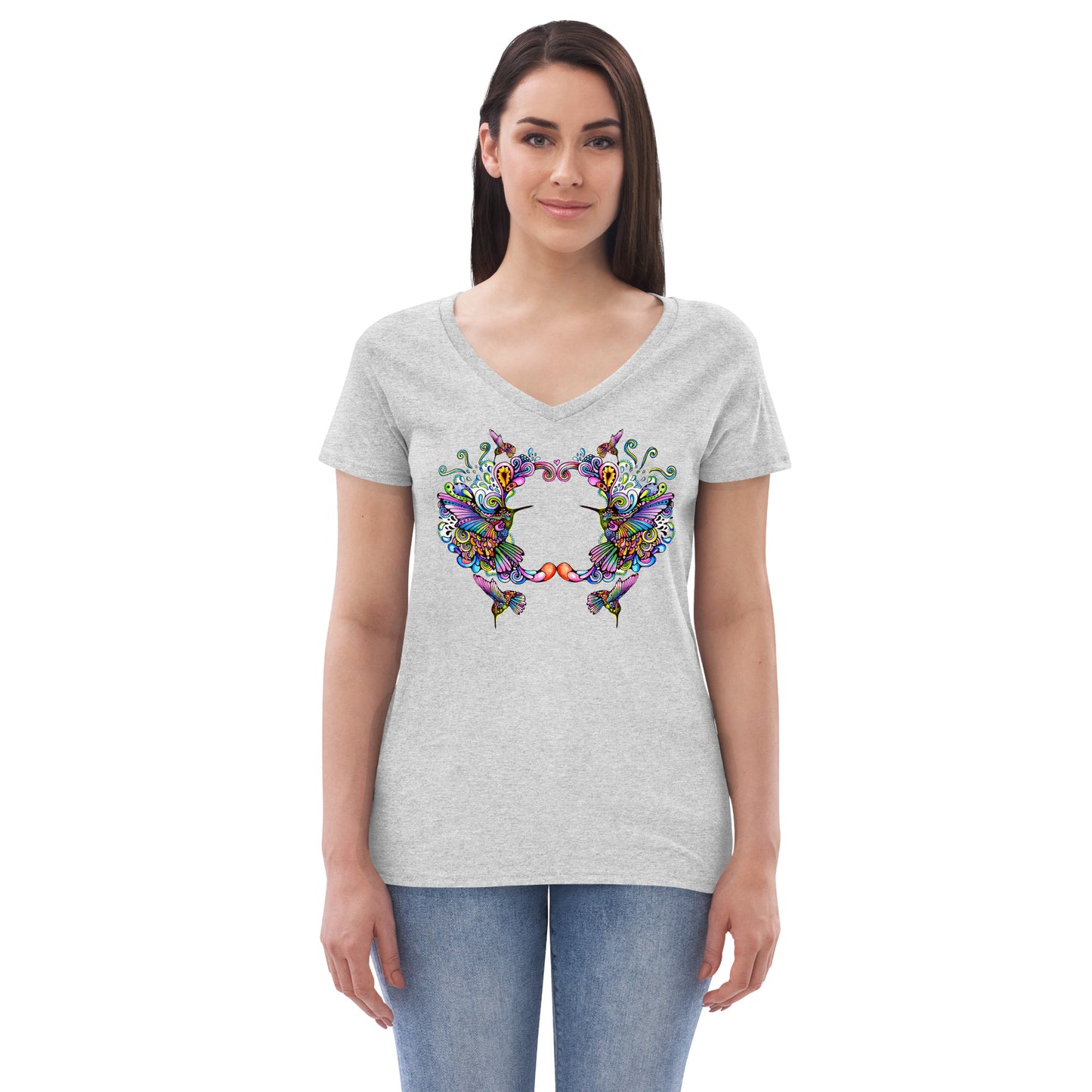 Women’s v-neck t-shirt Rainbow Hummingbirds