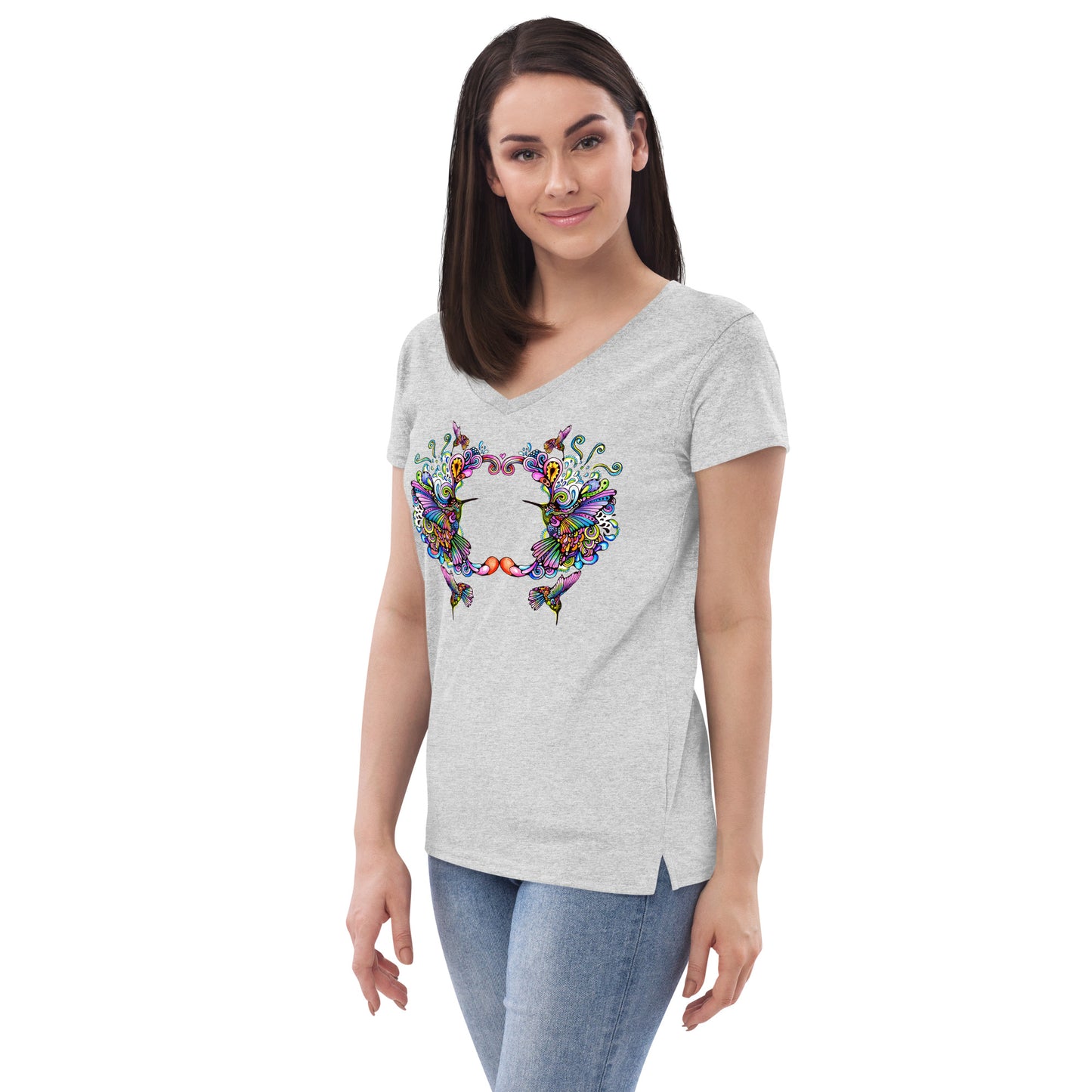Women’s v-neck t-shirt Rainbow Hummingbirds
