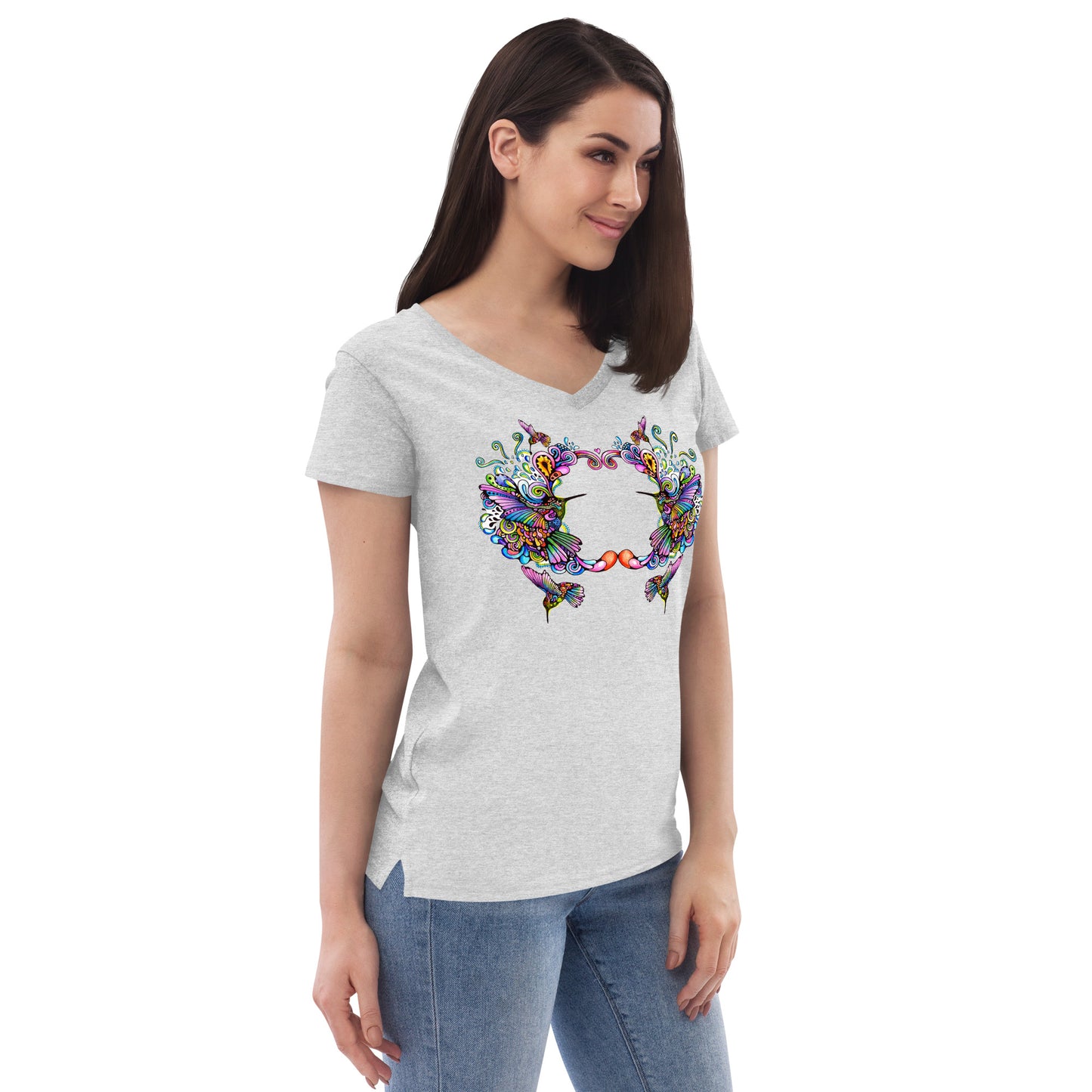 Women’s v-neck t-shirt Rainbow Hummingbirds