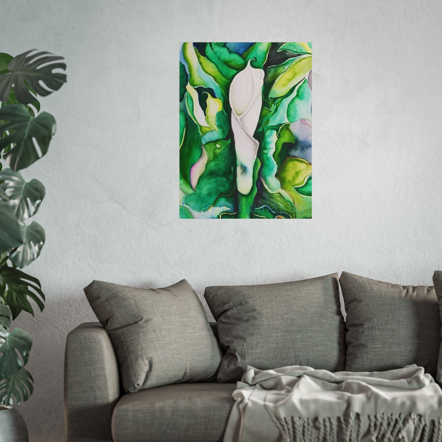 Botanical Fine Art Posters, Green Wall Art, Abstract Art Prints, Home Décor, Gift for Plant Lovers, Painting Title: Lauri's Calla Lily