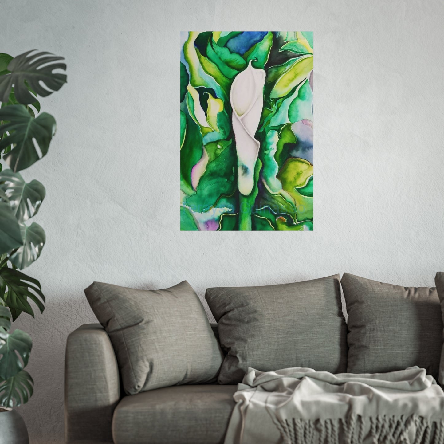 Botanical Fine Art Posters, Green Wall Art, Abstract Art Prints, Home Décor, Gift for Plant Lovers, Painting Title: Lauri's Calla Lily