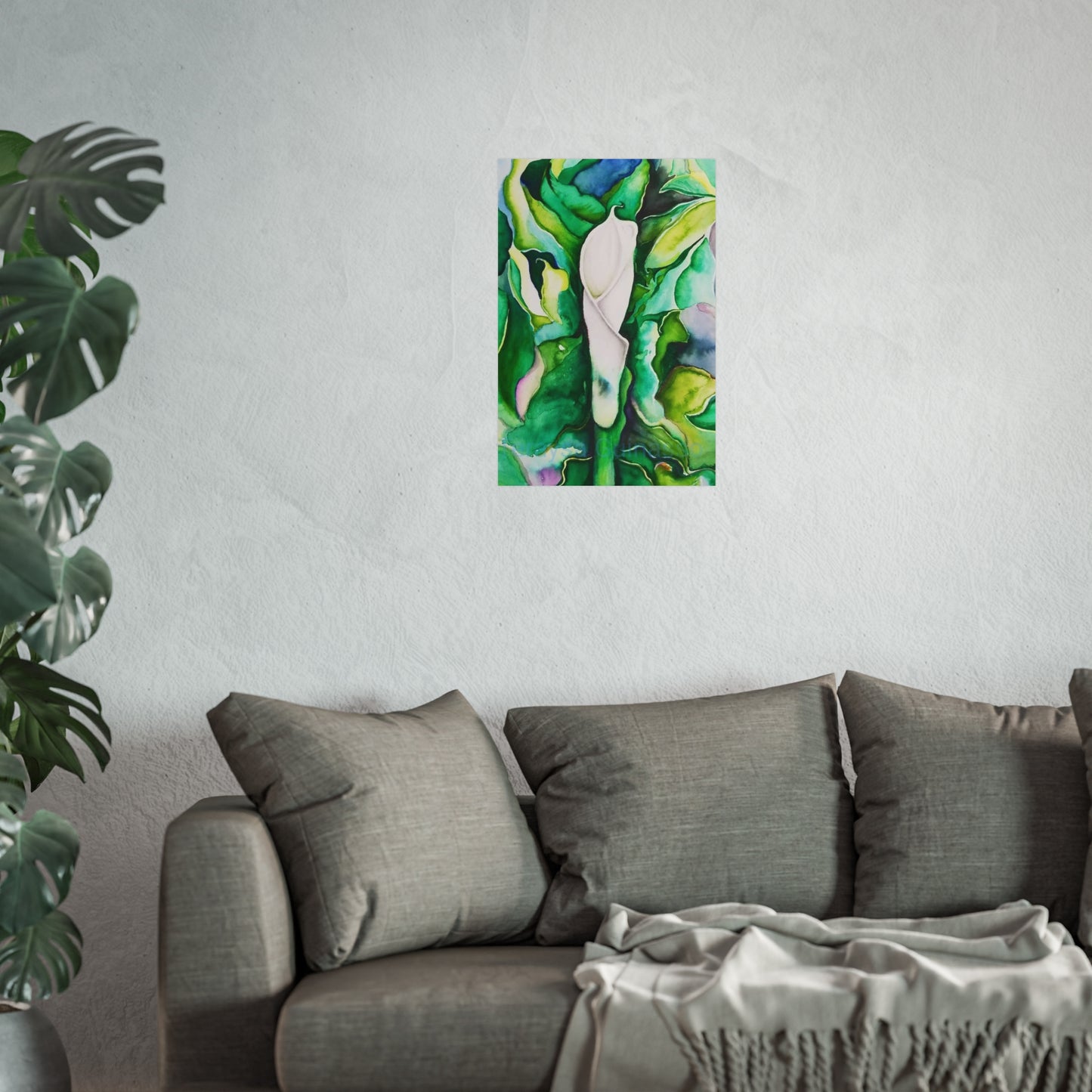 Botanical Fine Art Posters, Green Wall Art, Abstract Art Prints, Home Décor, Gift for Plant Lovers, Painting Title: Lauri's Calla Lily