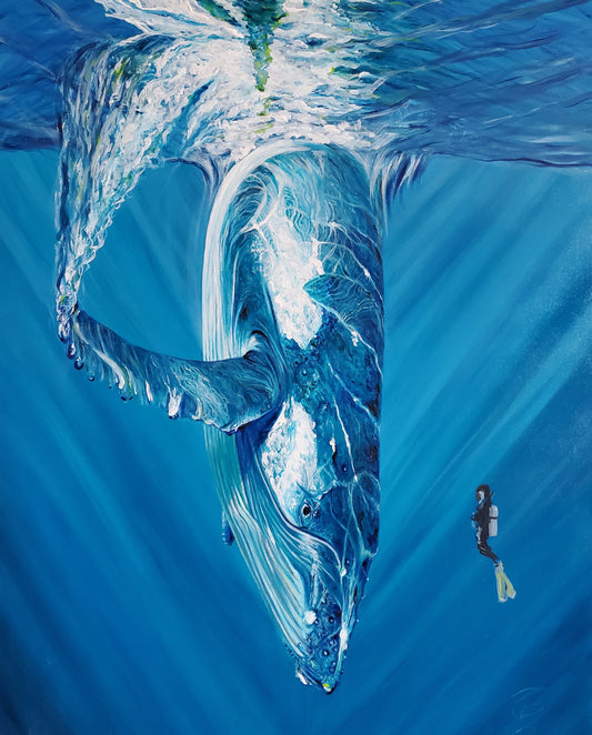 Whale Art Matte Canvas, Ocean Decor, Nautical Wall Art, Aquatic Themed Gift, Sea Life Home Decoration, Painting Title: Diving Deep