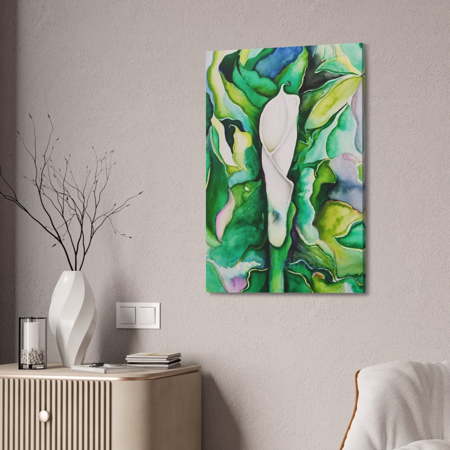 Botanical Canvas Print, Nature Wall Art, Home Decor, Gift for Plant Lovers, Greenery Artwork, Floral Decor, Painting Title: Painting Title: Lauri's Calla Lily