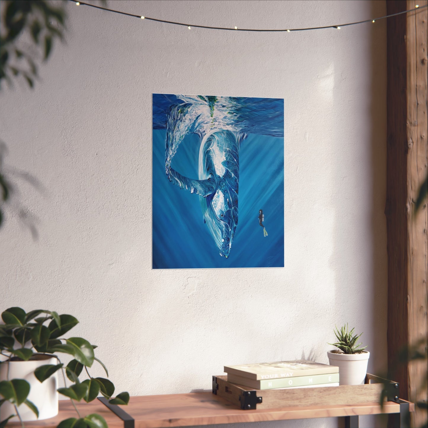 Serene Oceanic Whale Art Print, Nautical Home Decor, Marine Life Wall Art, Perfect for Seaside Aesthetics, Gift for Ocean Lovers, Painting Title: Diving Deep