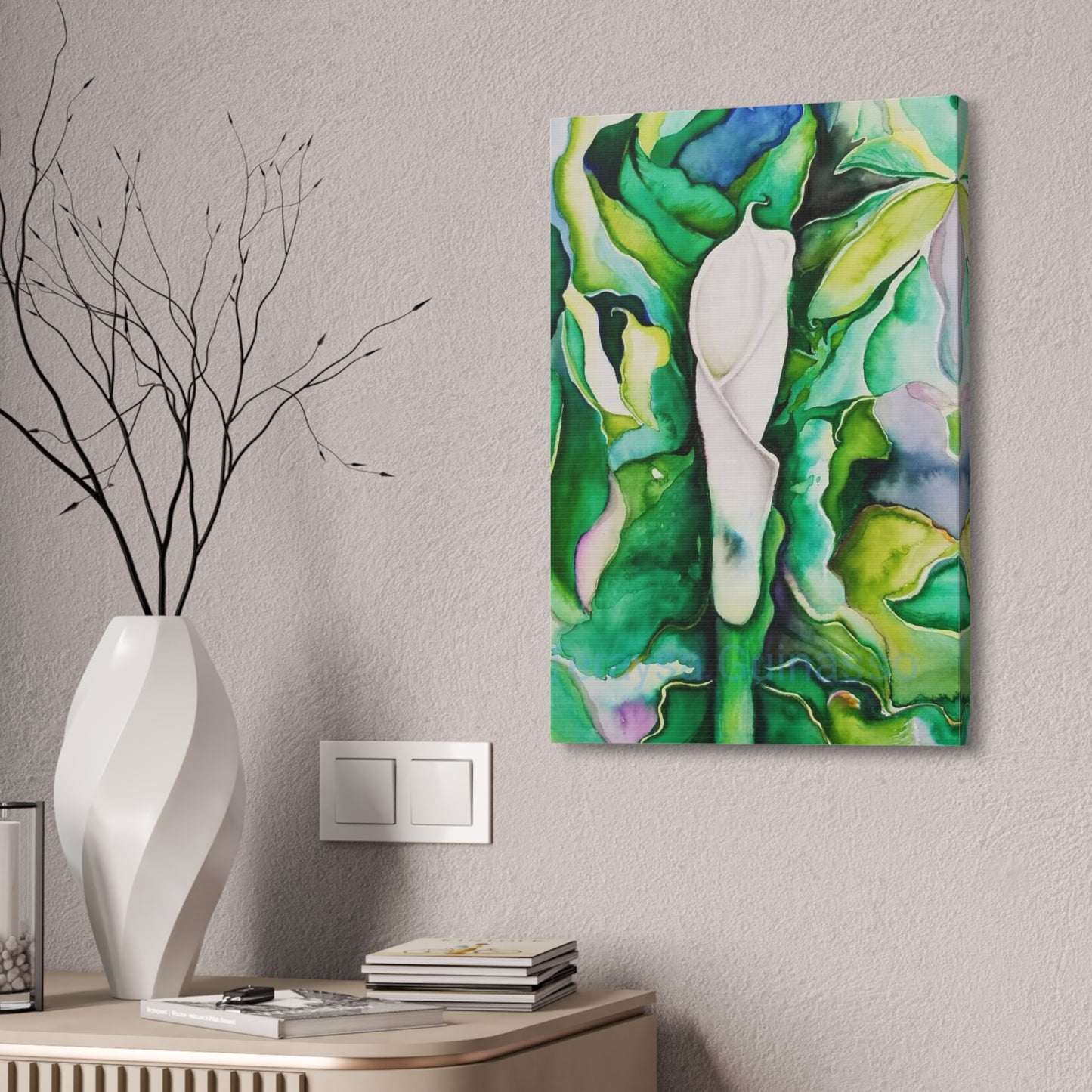 Botanical Canvas Print, Nature Wall Art, Home Decor, Gift for Plant Lovers, Greenery Artwork, Floral Decor, Painting Title: Painting Title: Lauri's Calla Lily