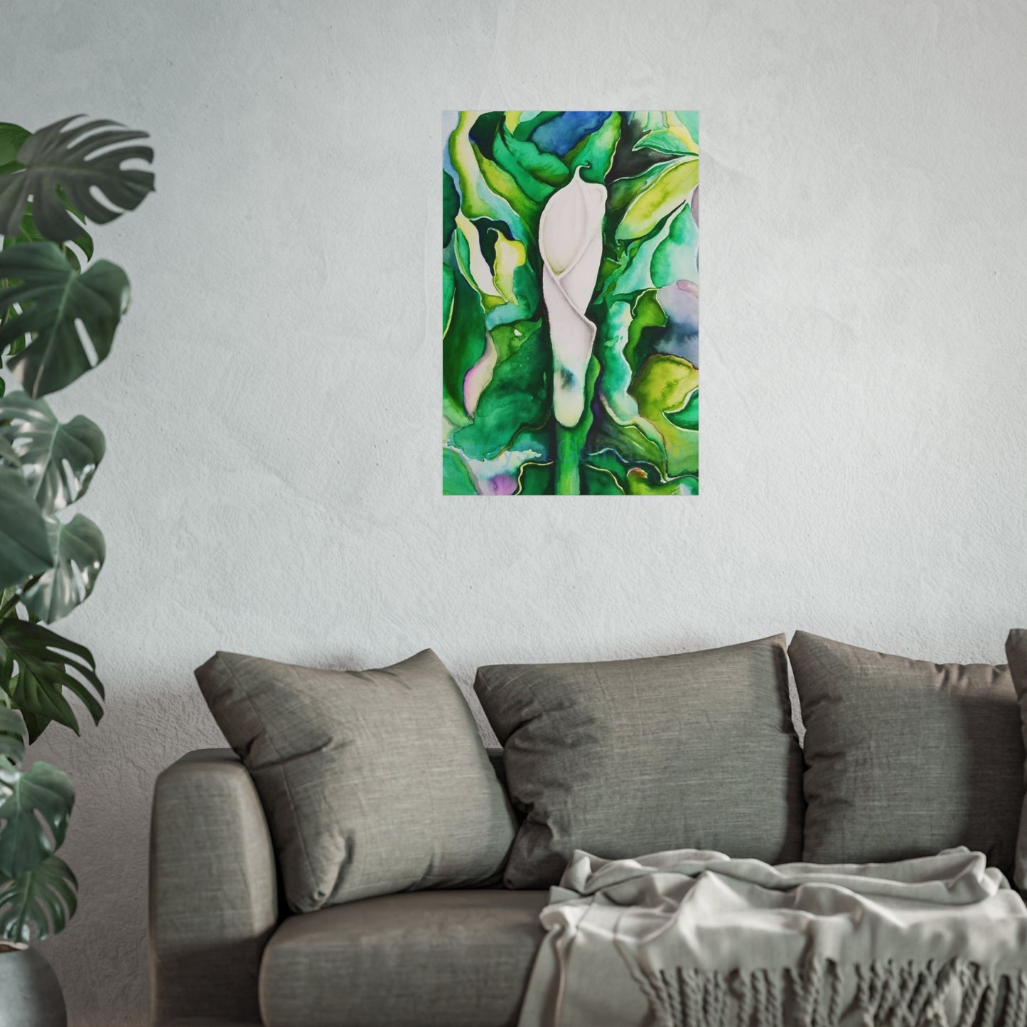 Botanical Fine Art Posters, Green Wall Art, Abstract Art Prints, Home Décor, Gift for Plant Lovers, Painting Title: Lauri's Calla Lily
