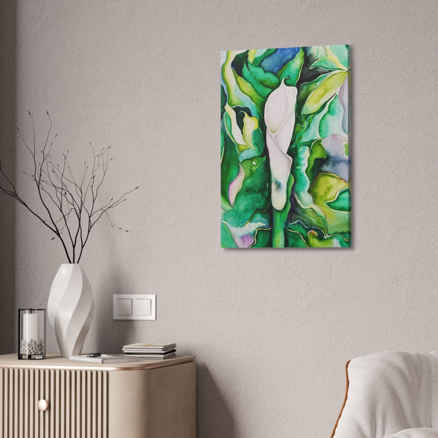 Botanical Canvas Print, Nature Wall Art, Home Decor, Gift for Plant Lovers, Greenery Artwork, Floral Decor, Painting Title: Painting Title: Lauri's Calla Lily