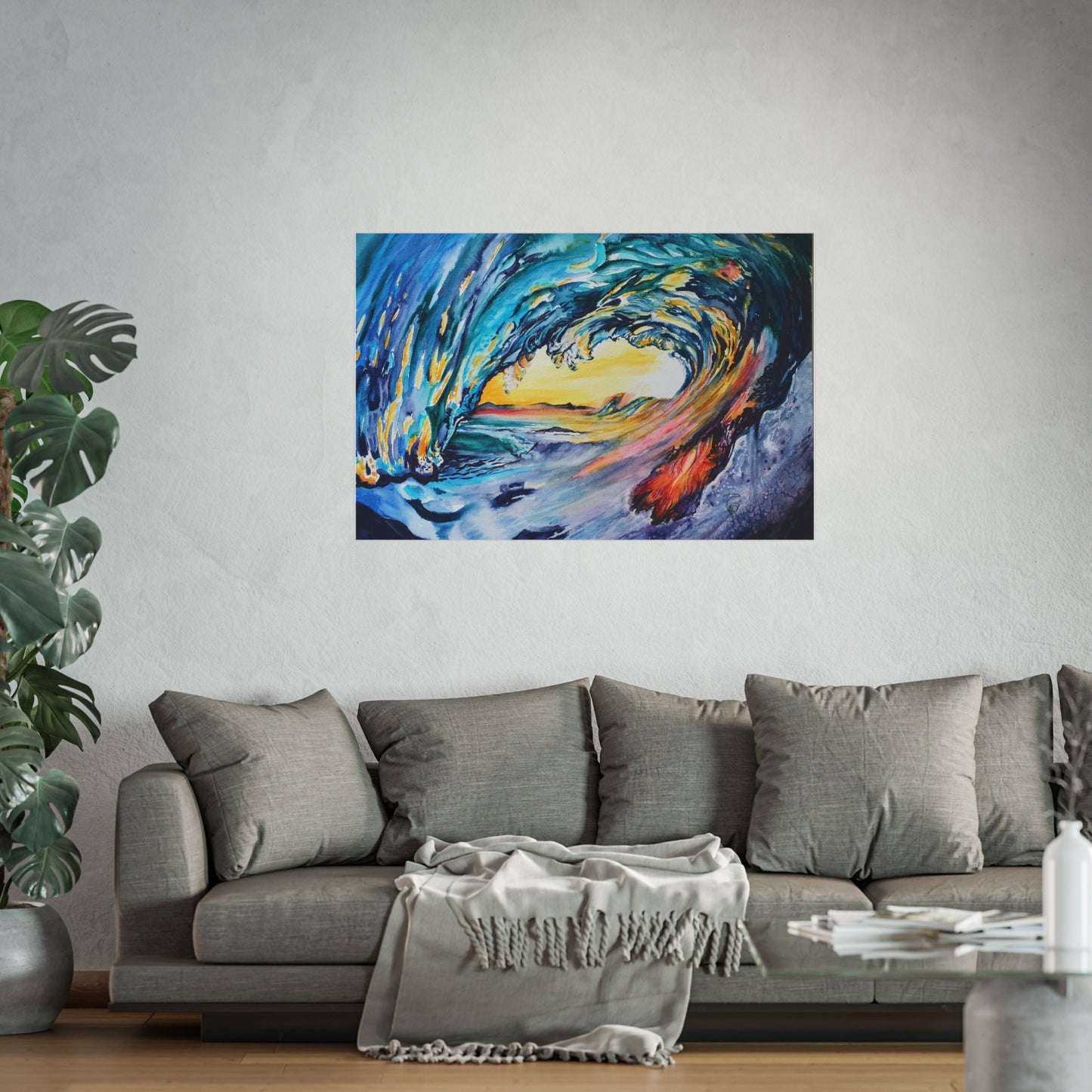 Ocean Wave Art Print, Fine Art Poster, Coastal Wall Decor, Beach House Artwork, Gift for Ocean Lovers, Painting Title: Liquid Sunshine