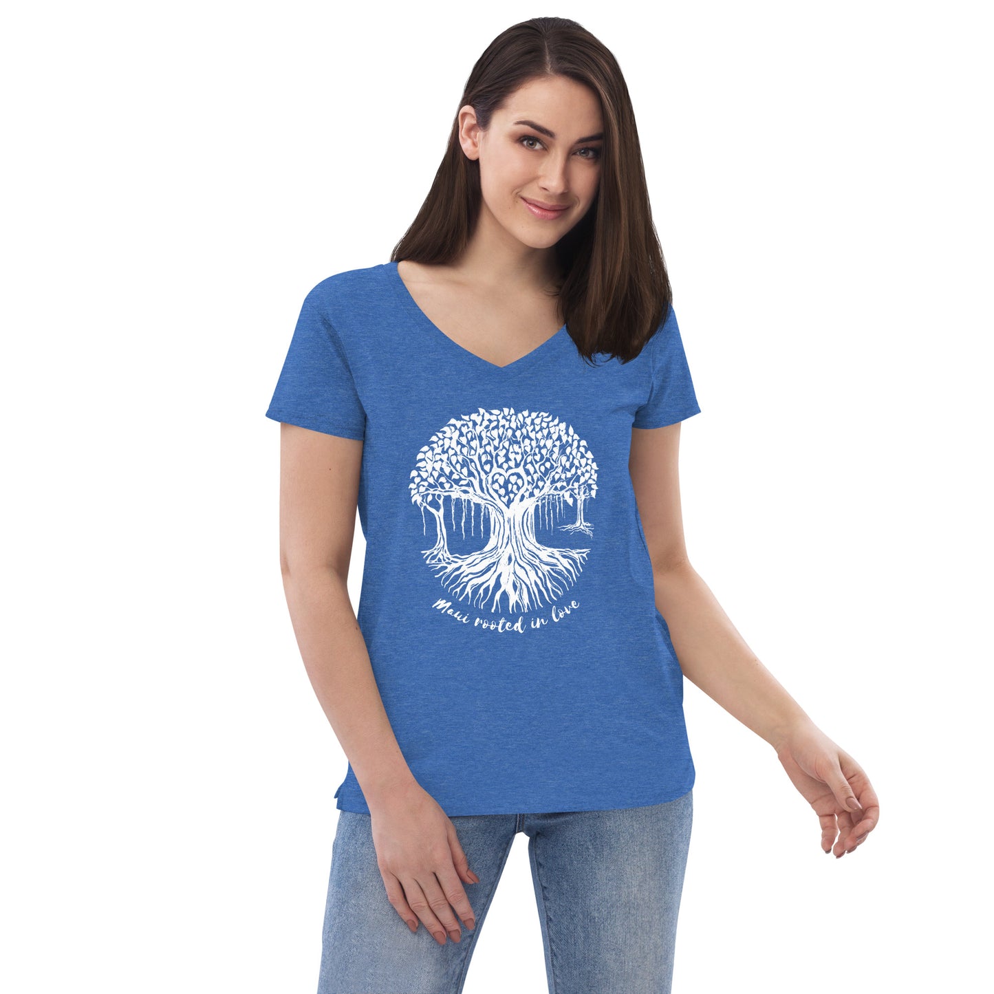 Women’s recycled v-neck t-shirt with Maui Banyan Tree