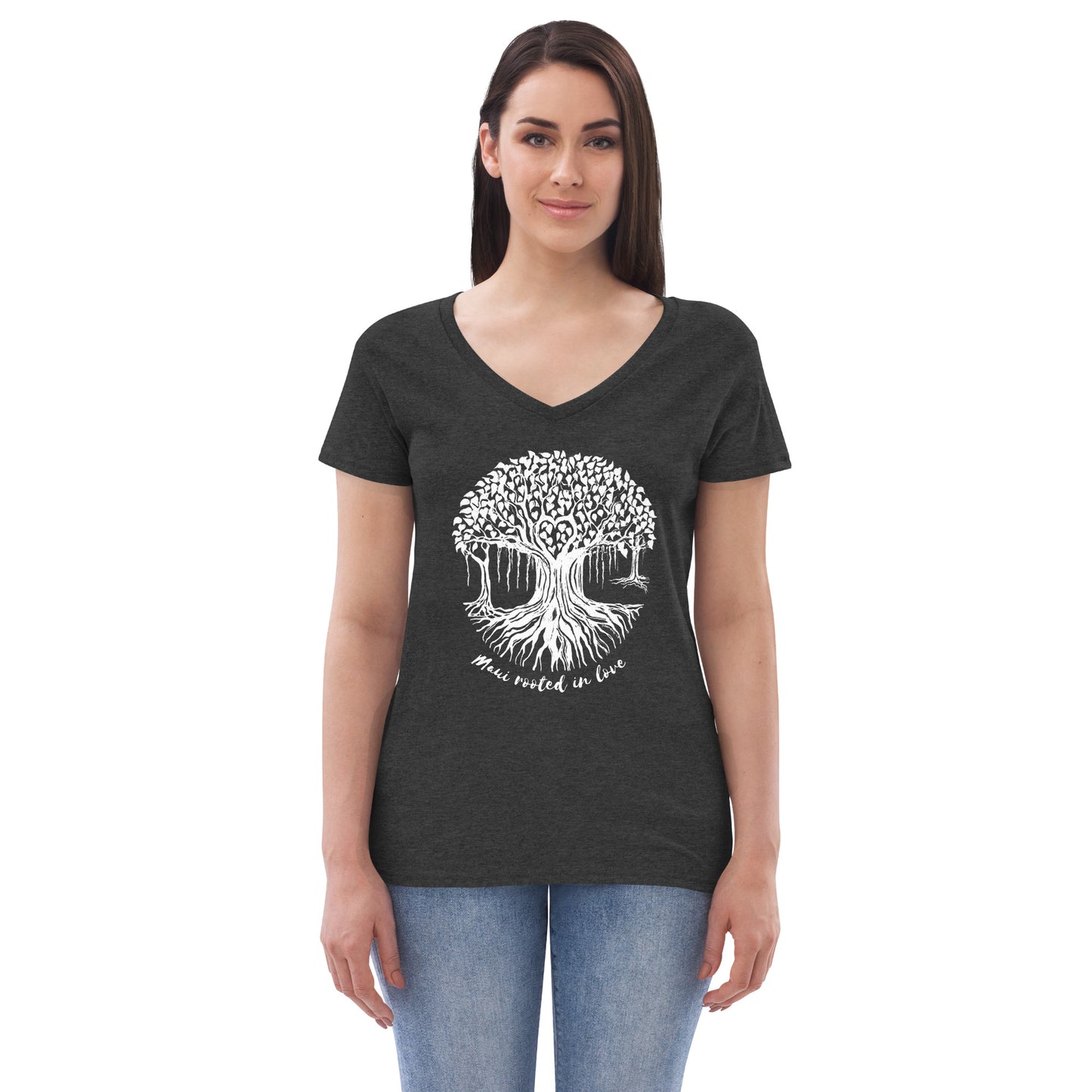 Women’s recycled v-neck t-shirt with Maui Banyan Tree