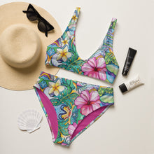 Load image into Gallery viewer, Eco-Friendly High-Waisted Bikini in Happy Hawaii
