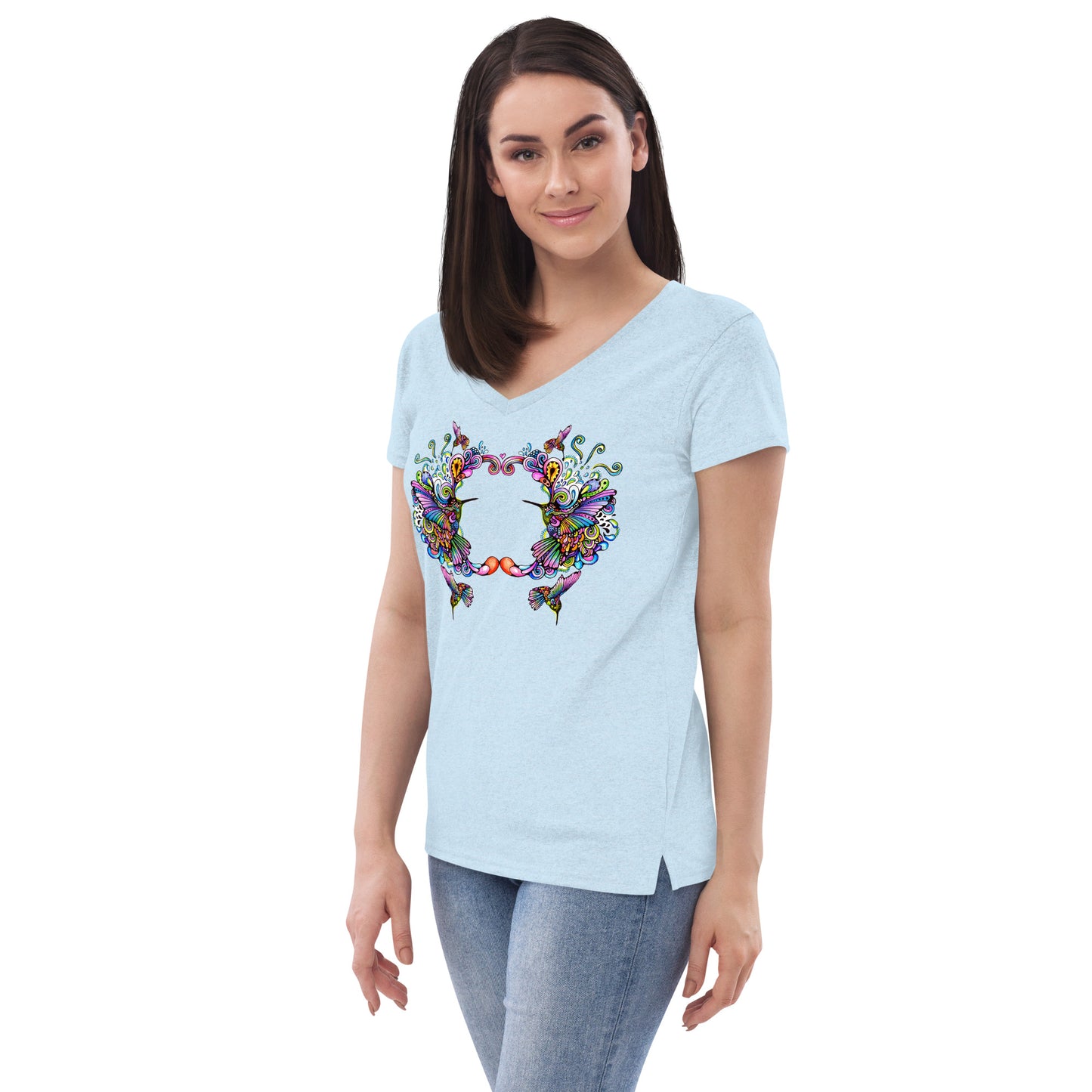 Women’s v-neck t-shirt Rainbow Hummingbirds