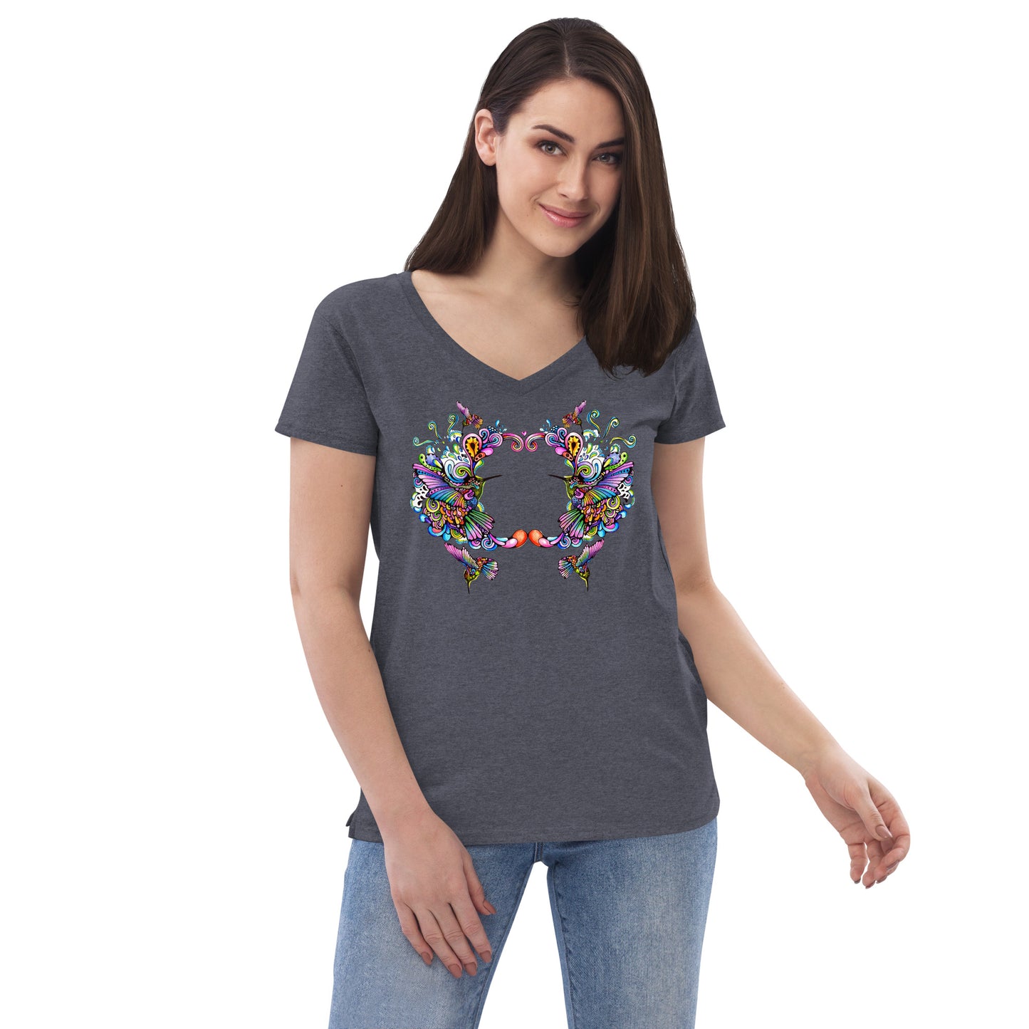 Women’s v-neck t-shirt Rainbow Hummingbirds